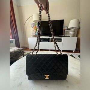 Chanel Quilted Jumbo Handbag in Black Caviar Leather